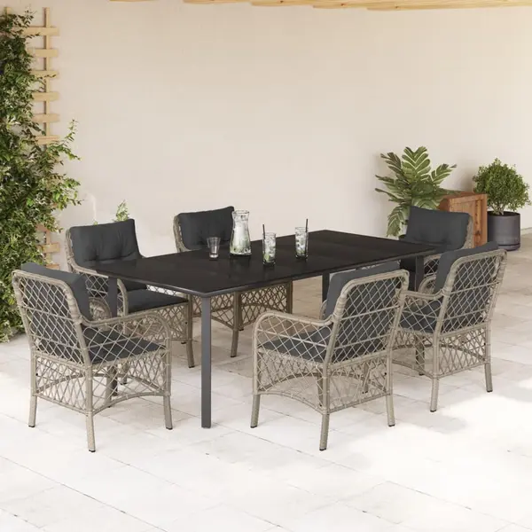 Gossi set mobilier de gradina cu perne, 7 piese gri deschis poliratan