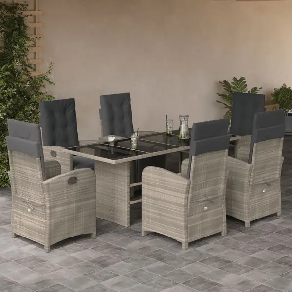 Gossi set mobilier de gradina cu perne, 7 piese gri deschis poliratan