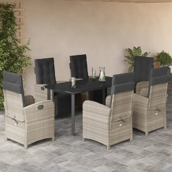Gossi set mobilier de gradina cu perne, 7 piese gri deschis poliratan