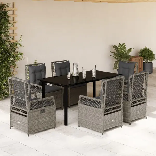 Gossi set mobilier de gradina cu perne, 7 piese gri deschis poliratan