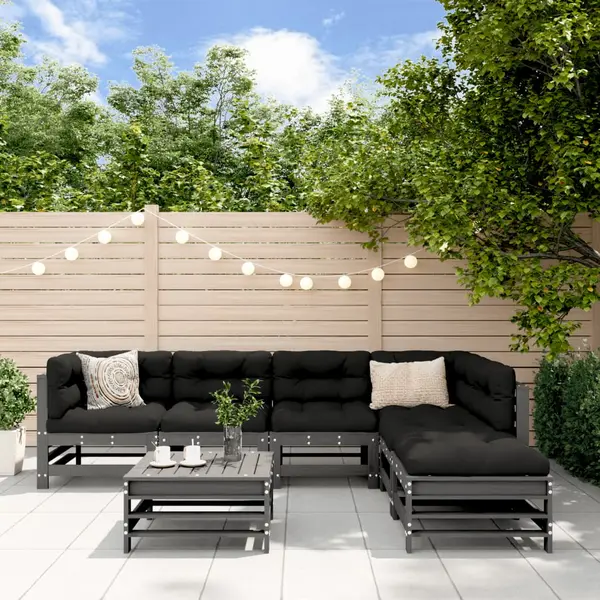 Gossi set mobilier de gradina cu perne, 7 piese, gri, lemn masiv