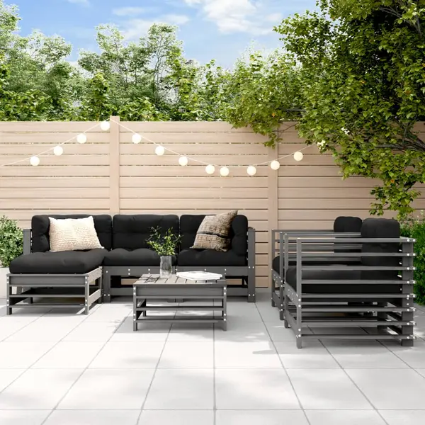Gossi set mobilier de gradina cu perne, 7 piese, gri, lemn masiv