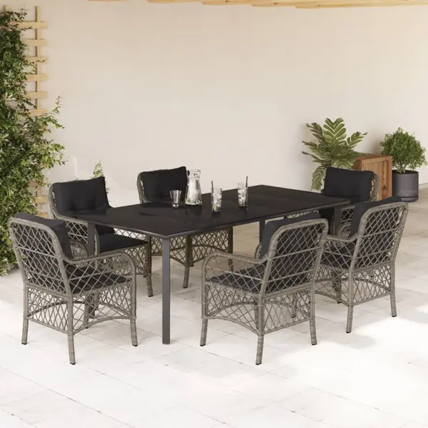 Gossi set mobilier de gradina cu perne, 7 piese, gri, poliratan