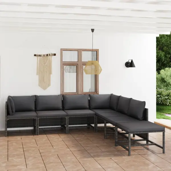 Gossi set mobilier de gradina cu perne, 7 piese, gri, poliratan