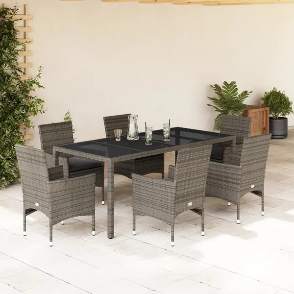 Gossi set mobilier de gradina cu perne 7 piese gri poliratan & sticla
