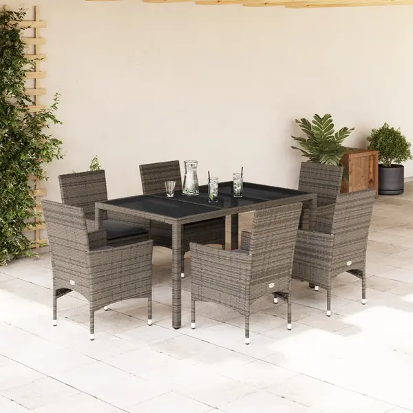 Gossi set mobilier de gradina cu perne 7 piese gri poliratan & sticla