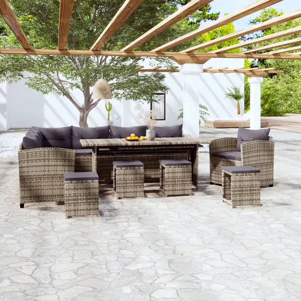 Gossi set mobilier de gradina cu perne, 7 piese, gri, poliratan