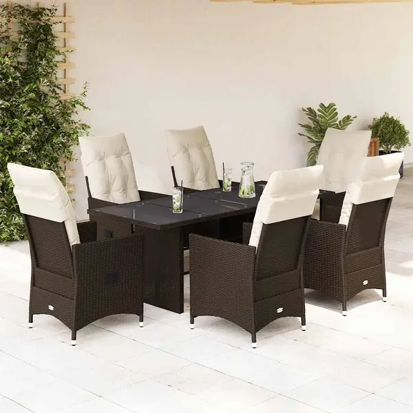 Gossi set mobilier de gradina cu perne, 7 piese, maro, poliratan