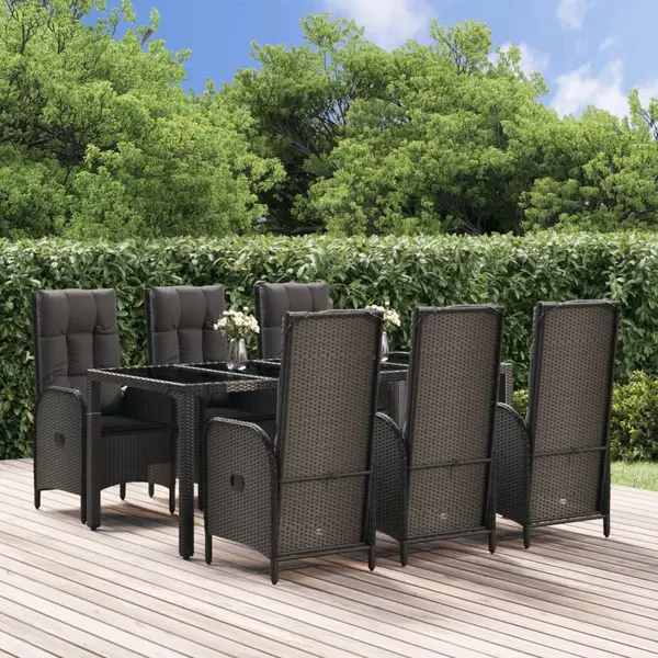Gossi set mobilier de gradina cu perne, 7 piese, negru/gri, poliratan