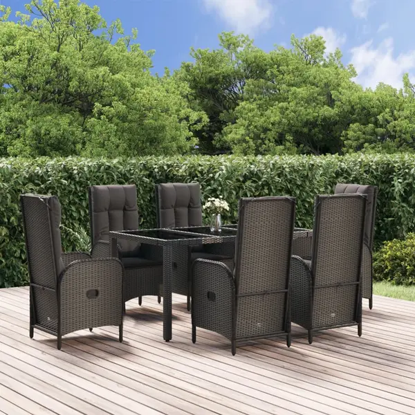 Gossi set mobilier de gradina cu perne, 7 piese, negru/gri, poliratan