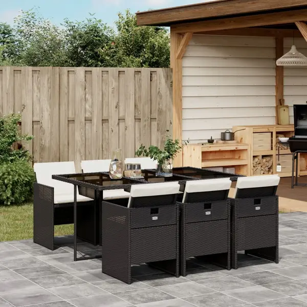Gossi set mobilier de gradina cu perne, 7 piese, negru, poliratan