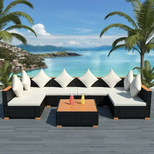 Gossi set mobilier de gradina cu perne, 7 piese, negru, poliratan