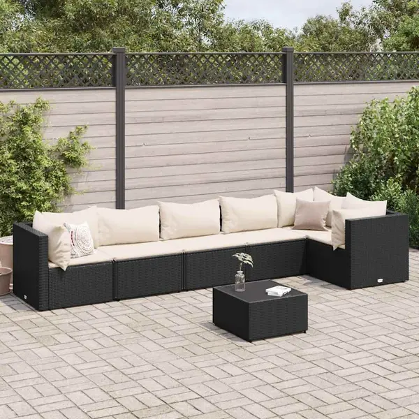 Gossi set mobilier de gradina cu perne, 7 piese, negru, poliratan