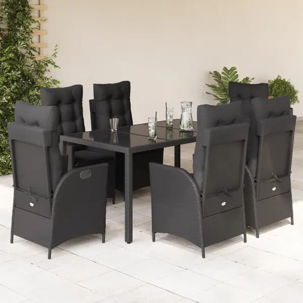 Gossi set mobilier de gradina cu perne, 7 piese, negru, poliratan