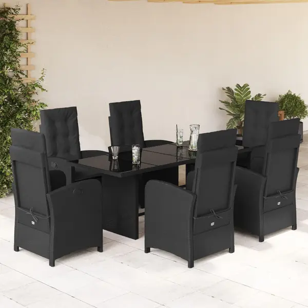 Gossi set mobilier de gradina cu perne, 7 piese, negru, poliratan