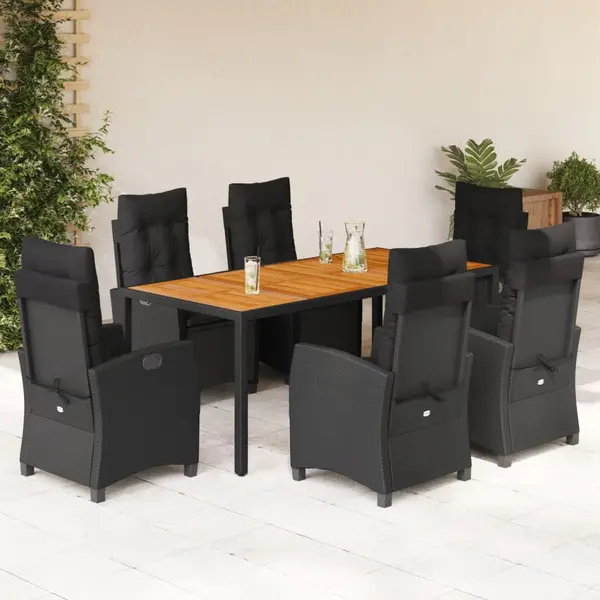 Gossi set mobilier de gradina cu perne, 7 piese, negru, poliratan
