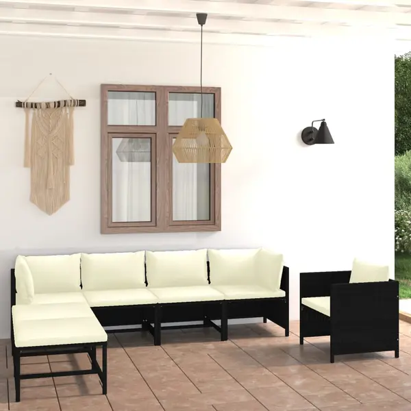 Gossi set mobilier de gradina cu perne, 7 piese, negru, poliratan