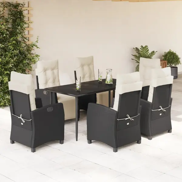 Gossi set mobilier de gradina cu perne, 7 piese, negru, poliratan