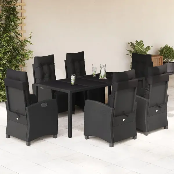 Gossi set mobilier de gradina cu perne, 7 piese, negru, poliratan