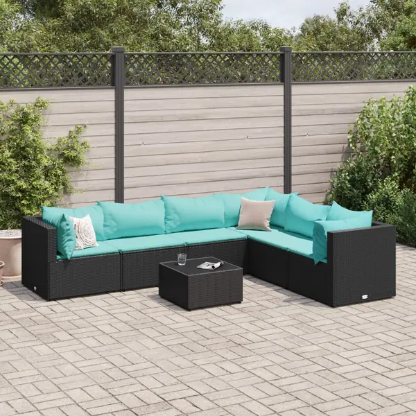 Gossi set mobilier de gradina cu perne, 7 piese, negru, poliratan