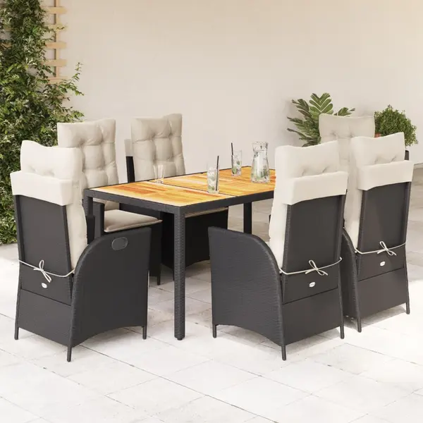 Gossi set mobilier de gradina cu perne, 7 piese, negru, poliratan