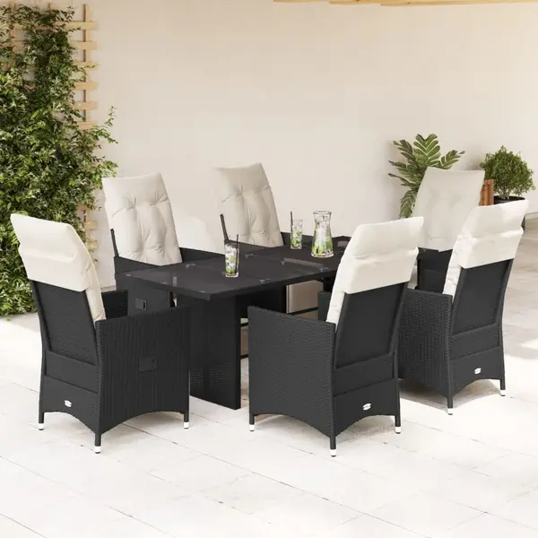 Gossi set mobilier de gradina cu perne, 7 piese, negru, poliratan
