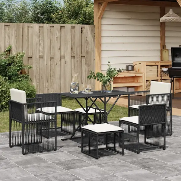 Gossi set mobilier de gradina cu perne, 7 piese, negru, poliratan