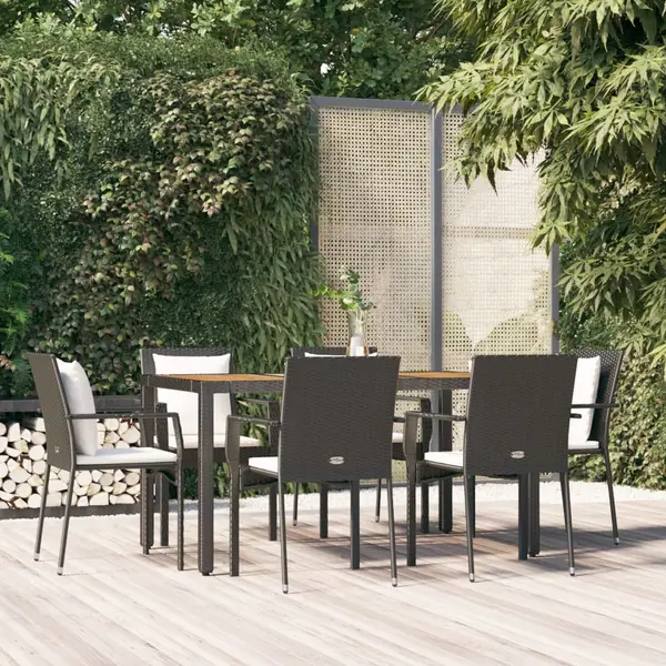 Gossi set mobilier de gradina cu perne, 7 piese, negru, poliratan