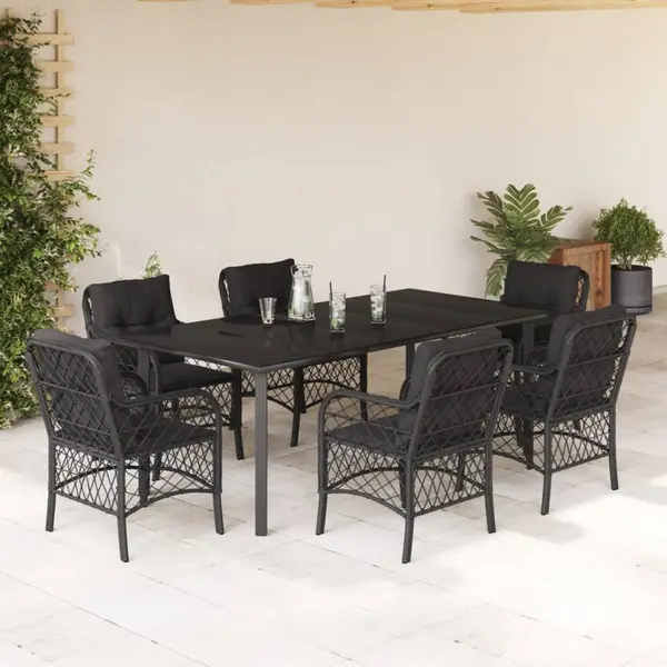 Gossi set mobilier de gradina cu perne, 7 piese, negru, poliratan