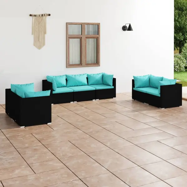Gossi set mobilier de gradina cu perne, 7 piese, negru, poliratan