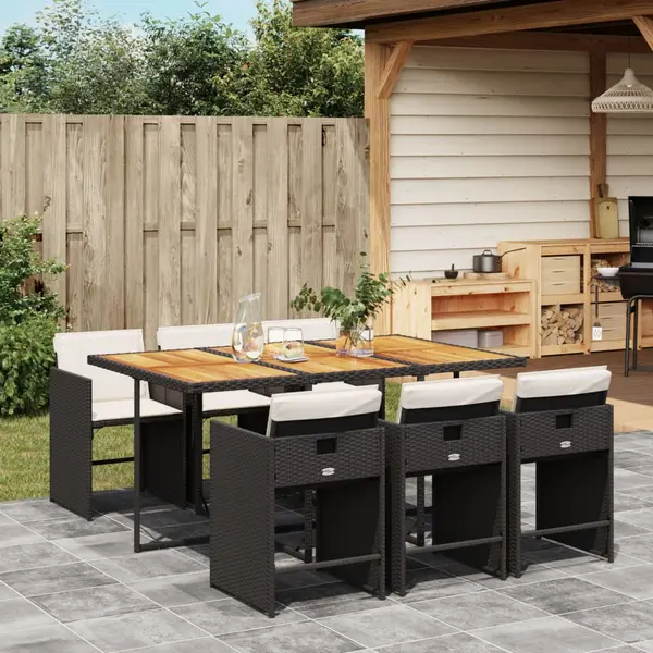 Gossi set mobilier de gradina cu perne, 7 piese, negru, poliratan