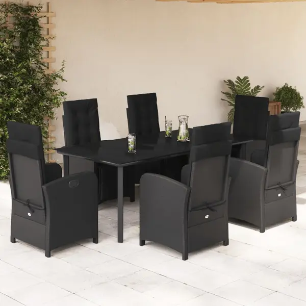 Gossi set mobilier de gradina cu perne, 7 piese, negru, poliratan