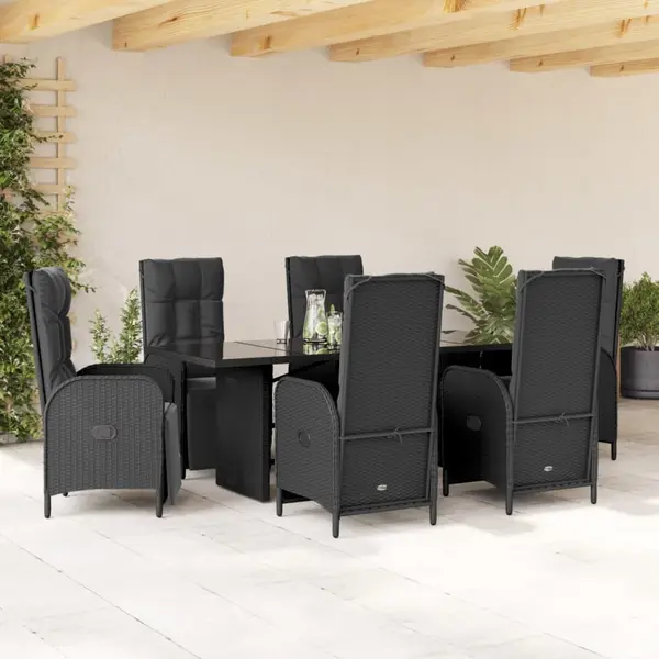 Gossi set mobilier de gradina cu perne, 7 piese, negru, poliratan