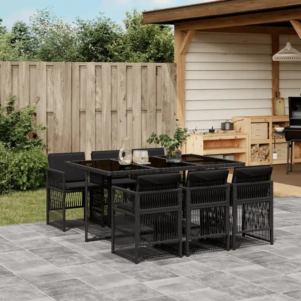 Gossi set mobilier de gradina cu perne, 7 piese, negru, poliratan