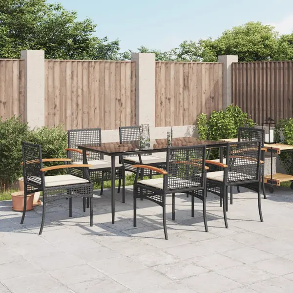 Gossi set mobilier de gradina cu perne, 7 piese, negru, poliratan