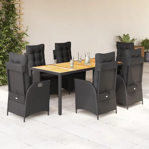 Gossi set mobilier de gradina cu perne, 7 piese, negru, poliratan