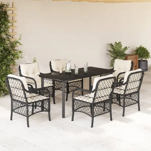 Gossi set mobilier de gradina cu perne, 7 piese, negru, poliratan