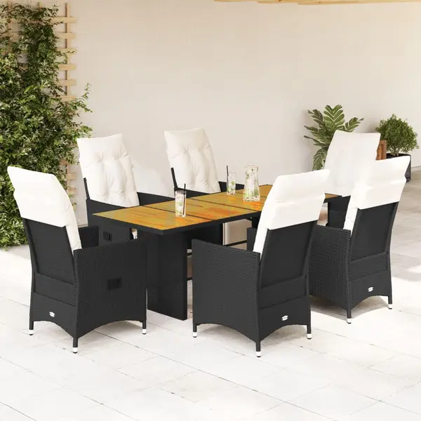Gossi set mobilier de gradina cu perne, 7 piese, negru, poliratan