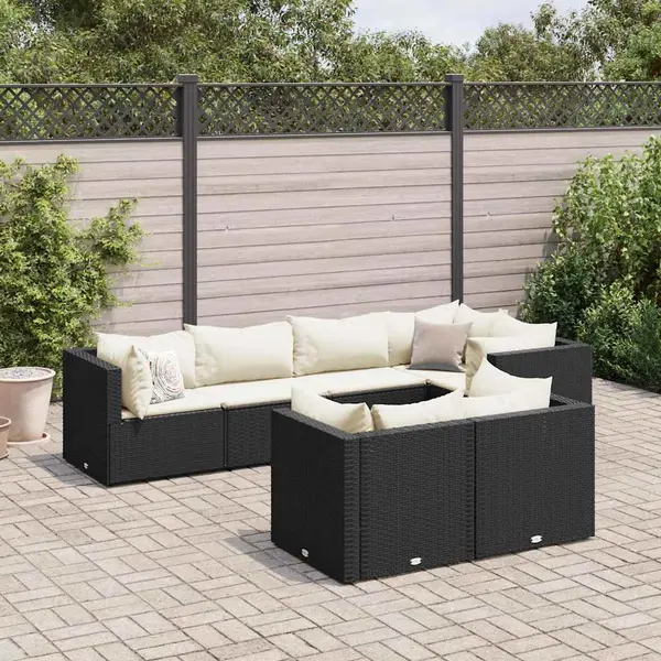 Gossi set mobilier de gradina cu perne, 7 piese, negru, poliratan