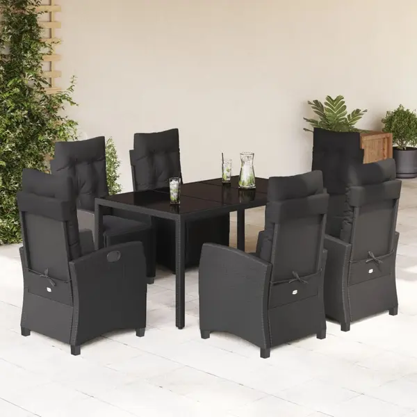 Gossi set mobilier de gradina cu perne, 7 piese, negru, poliratan