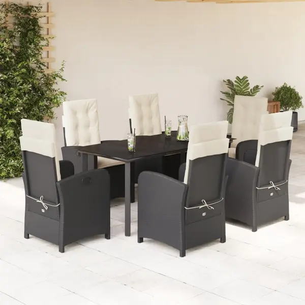 Gossi set mobilier de gradina cu perne, 7 piese, negru, poliratan