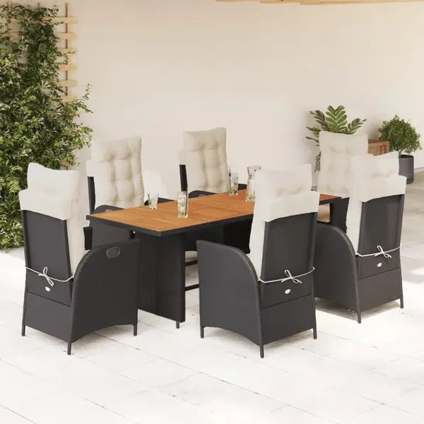 Gossi set mobilier de gradina cu perne, 7 piese, negru, poliratan