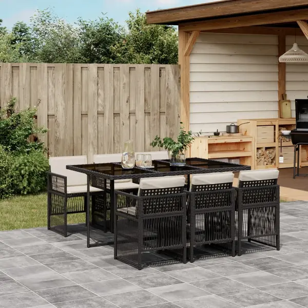 Gossi set mobilier de gradina cu perne, 7 piese, negru, poliratan