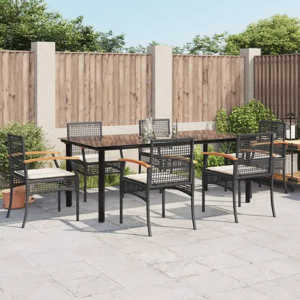 Gossi set mobilier de gradina cu perne, 7 piese, negru, poliratan