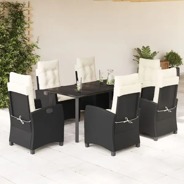 Gossi set mobilier de gradina cu perne, 7 piese, negru, poliratan