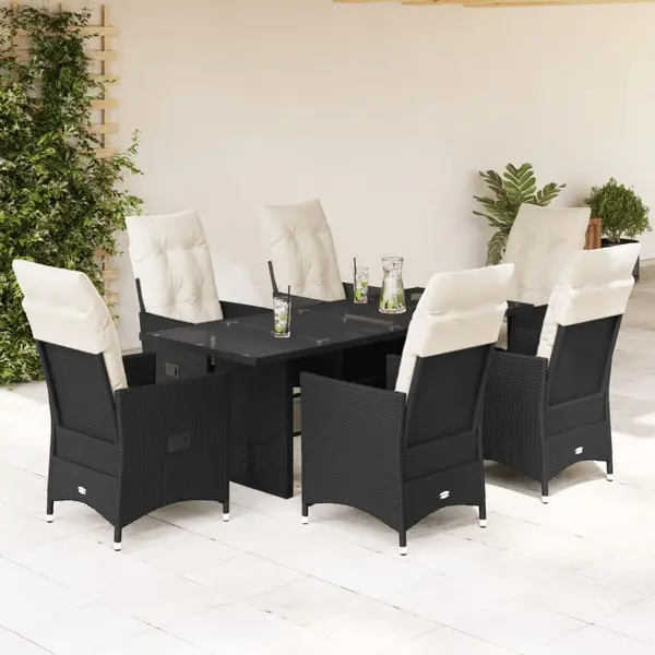 Gossi set mobilier de gradina cu perne, 7 piese, negru, poliratan