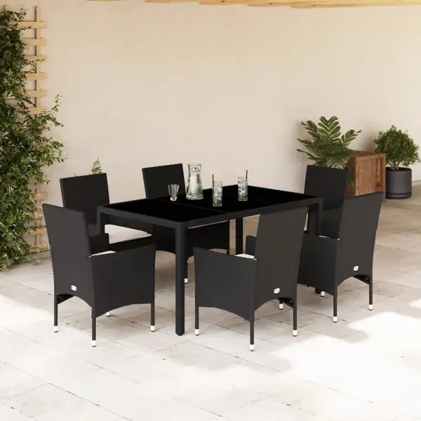 Gossi set mobilier de gradina cu perne 7 piese negru poliratan&sticla
