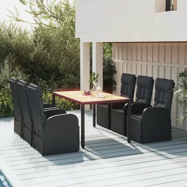 Gossi set mobilier de gradina cu perne, 7 piese, negru, poliratan