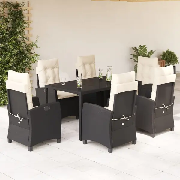 Gossi set mobilier de gradina cu perne, 7 piese, negru, poliratan
