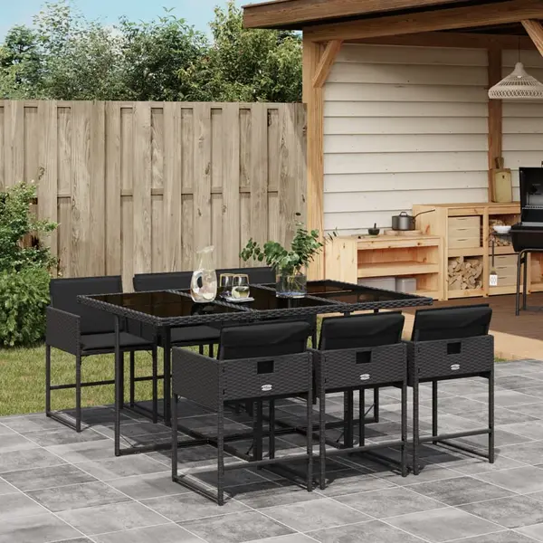 Gossi set mobilier de gradina cu perne, 7 piese, negru, poliratan